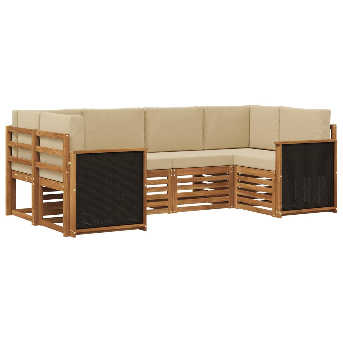Ecksofa Set 5 pcs Natur Massives Akazienholz und Polyester
