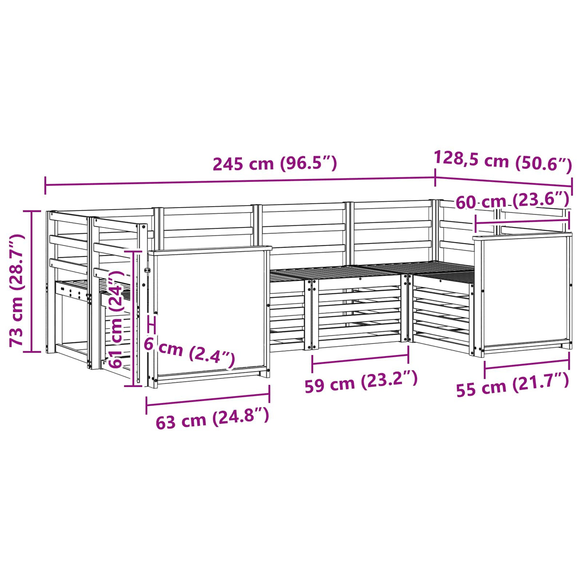 Outdoor-Sofagarnitur 6 stk. Natur Massivholz Akazie