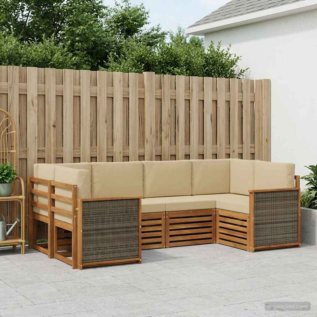 Ecksofa Set 5 pcs Natur Massives Akazienholz und Polyester