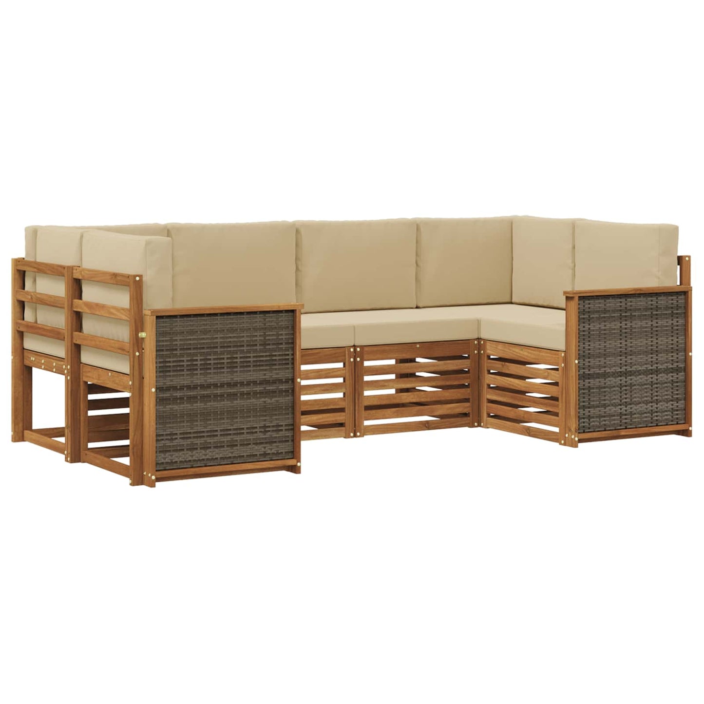 Ecksofa Set 5 pcs Natur Massives Akazienholz und Polyester