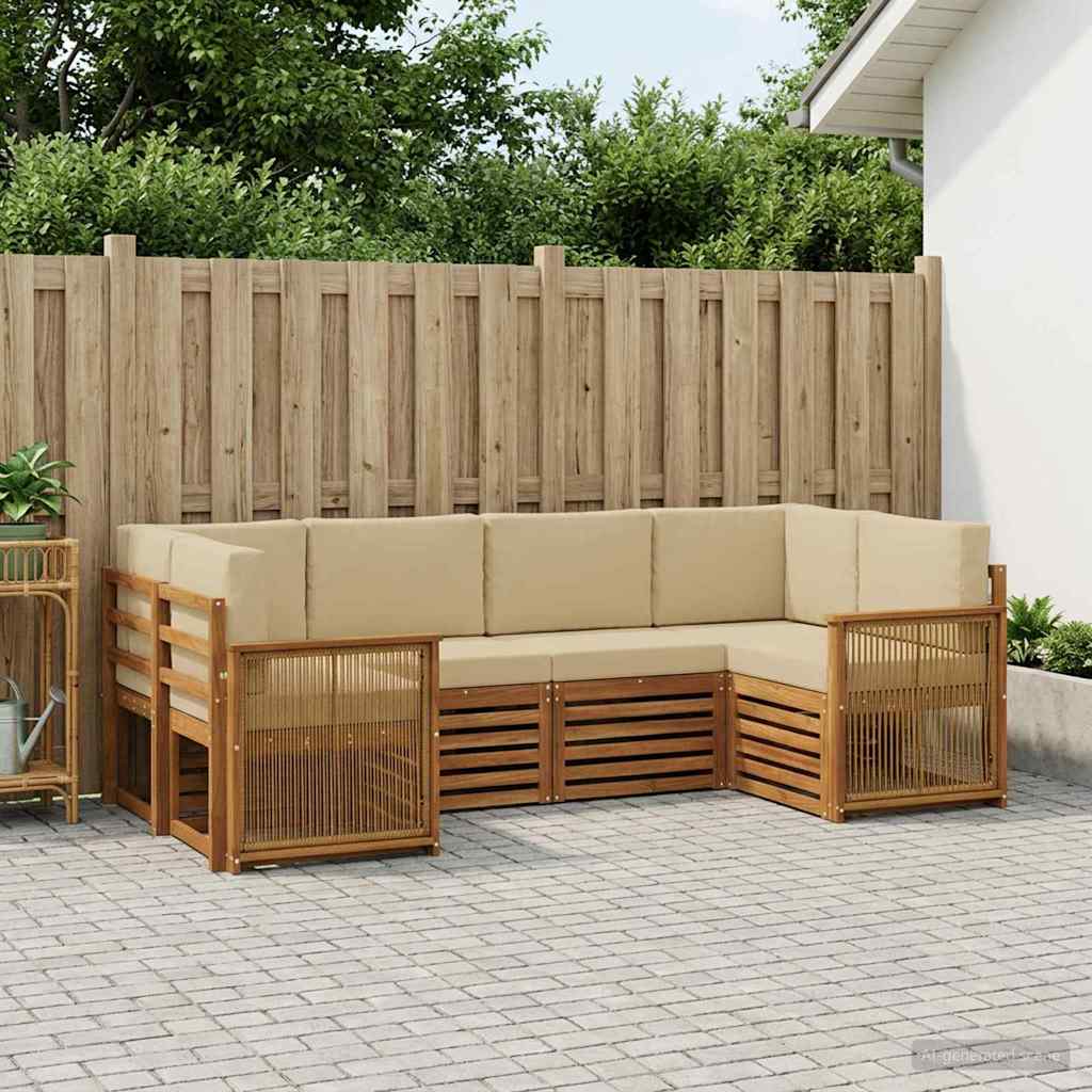 Ecksofa Set 5 pcs Natur Massives Akazienholz und Polyester