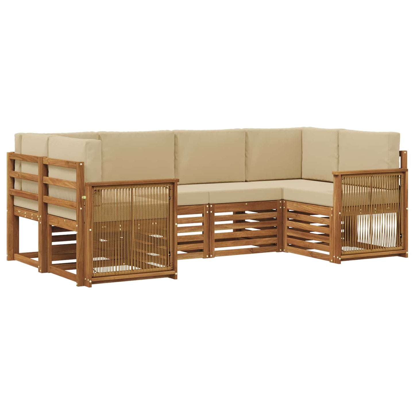 Ecksofa Set 5 pcs Natur Massives Akazienholz und Polyester