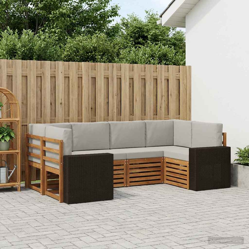 Ecksofa Set mit Kissen 6 pcs Natürlich und Hellgrau Polyester