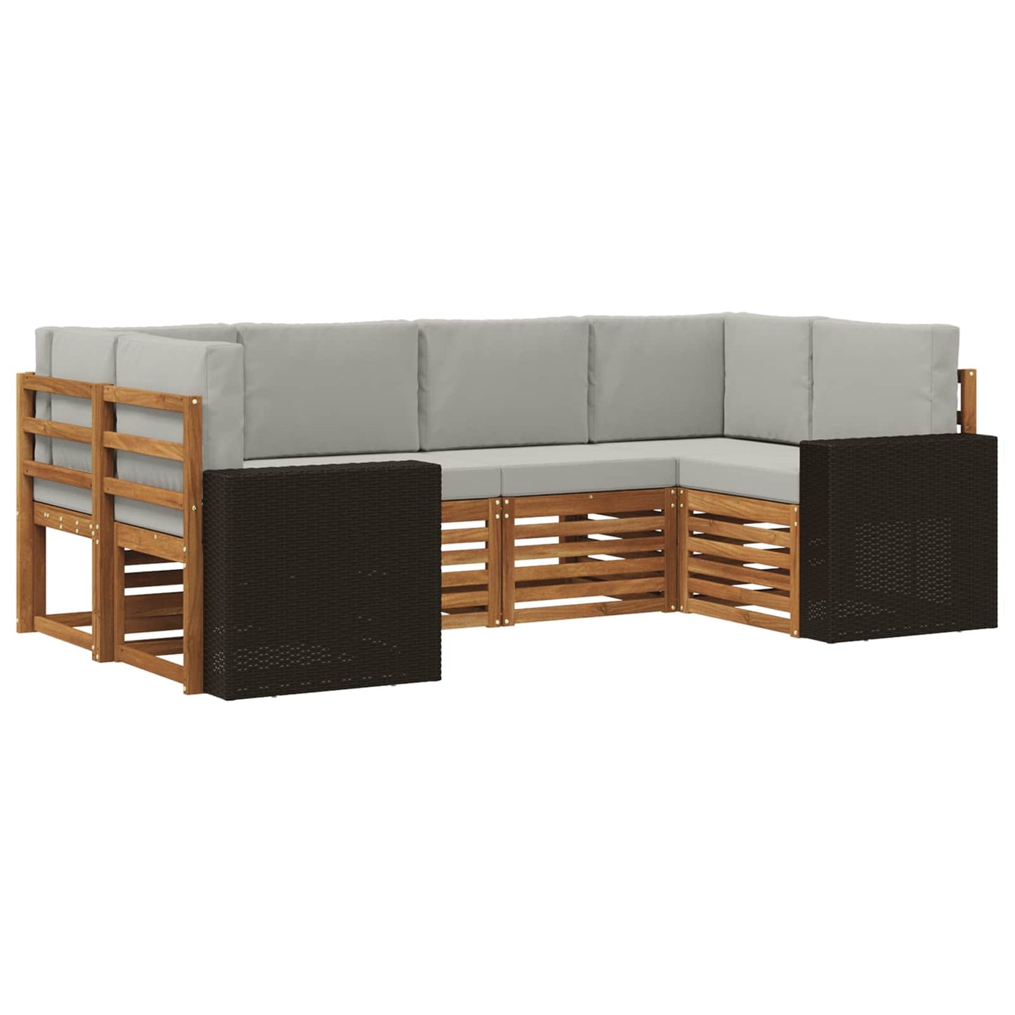Ecksofa Set mit Kissen 6 pcs Natürlich und Hellgrau Polyester
