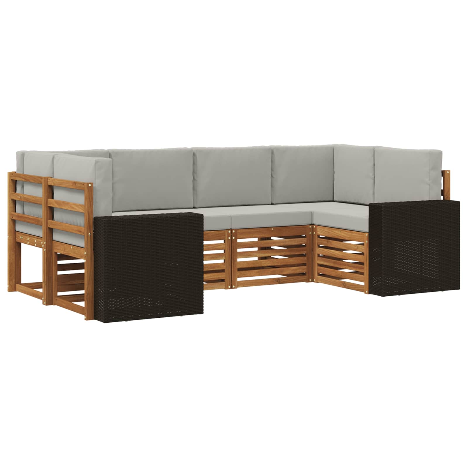 Ecksofa Set mit Kissen 6 pcs Natürlich und Hellgrau Polyester