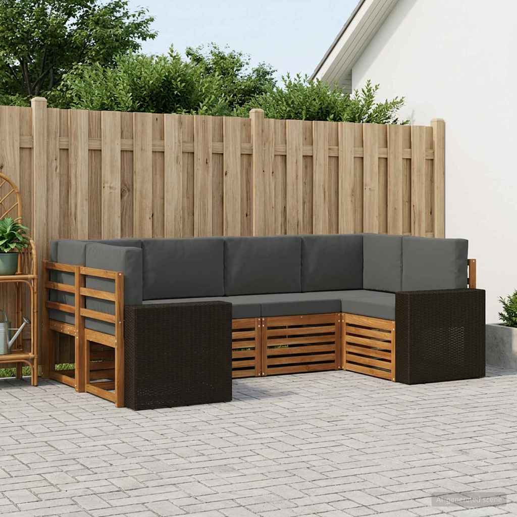 Ecksofa Set mit Kissen 6 pcs Natur und Anthrazit Polyester