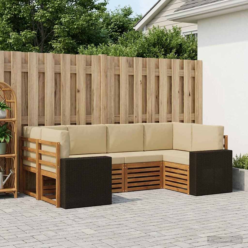 Outdoor-Sofagarnitur 6 stk. Natur und Beige Polyester
