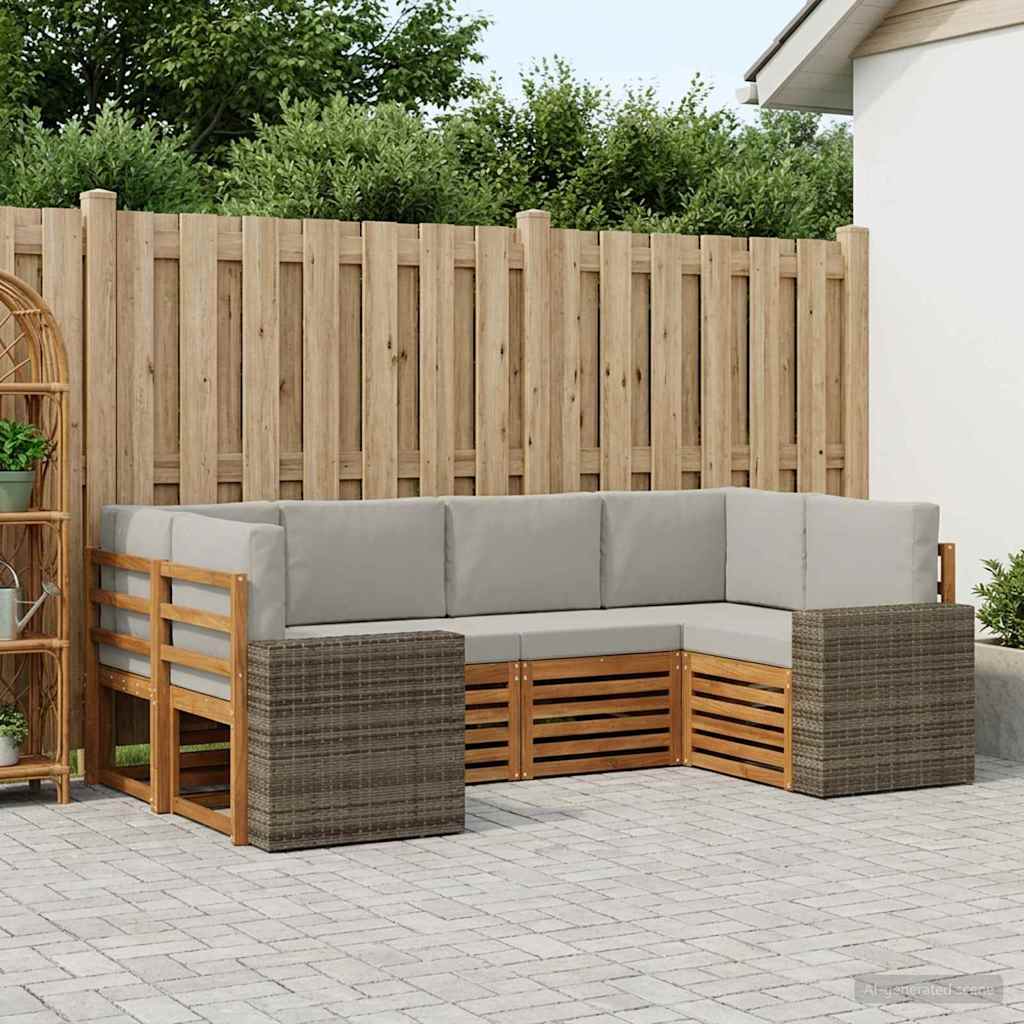 Ecksofa Set mit Kissen 6 pcs Natürlich und Hellgrau Polyester