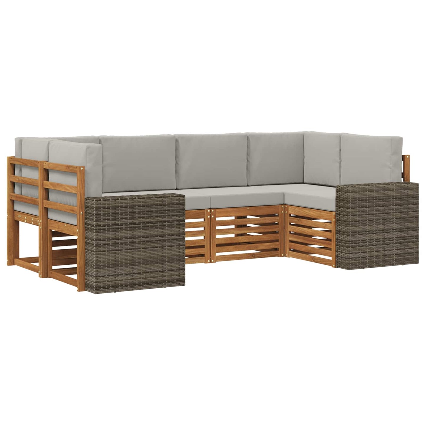 Ecksofa Set mit Kissen 6 pcs Natürlich und Hellgrau Polyester