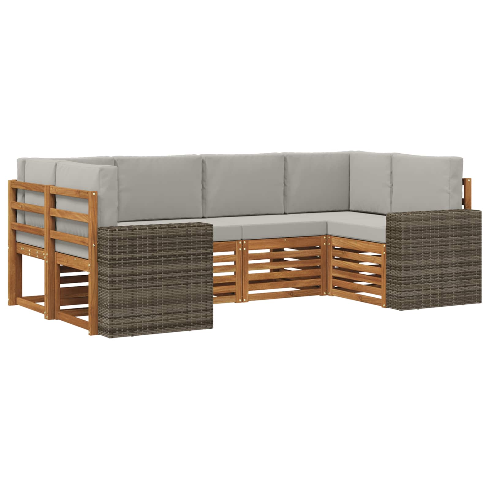 Ecksofa Set mit Kissen 6 pcs Natürlich und Hellgrau Polyester