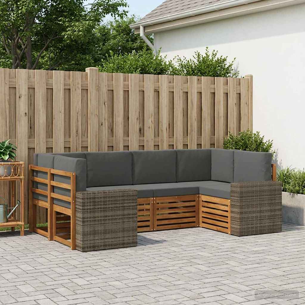 Ecksofa Set mit Kissen 6 pcs Natur und Anthrazit Polyester