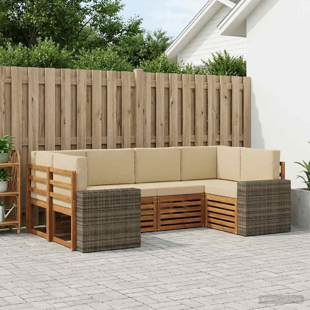 Outdoor-Sofagarnitur 6 stk. Natur und Beige Polyester