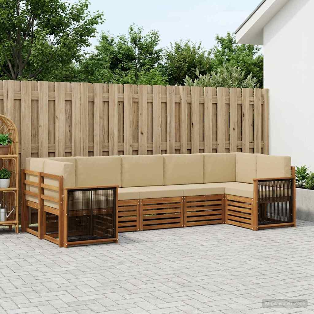 Ecksofa Set 6 pcs Natur Massives Akazienholz und Polyester