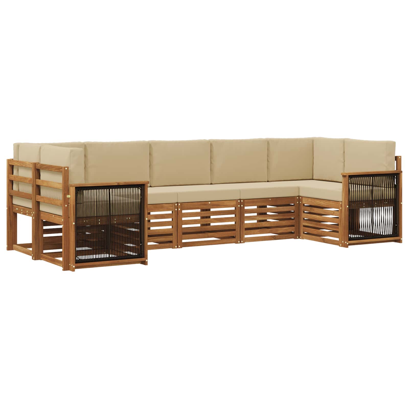 Ecksofa Set 6 pcs Natur Massives Akazienholz und Polyester