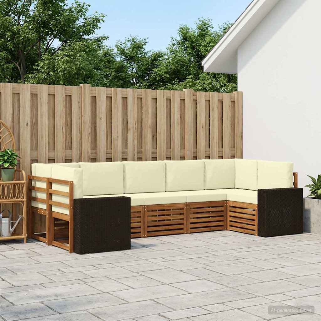 Ecksofa Set mit Kissen 7 pcs Natur und Creme Polyester