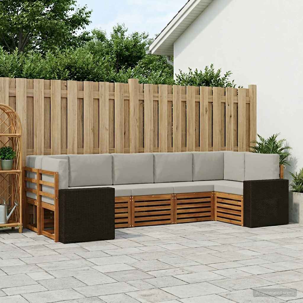 Ecksofa Set mit Kissen 7 pcs Natürlich und Hellgrau Polyester