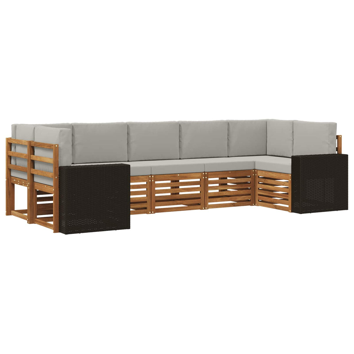 Outdoor-Sofagarnitur 7 stk. Natürlich und Hellgrau Polyester