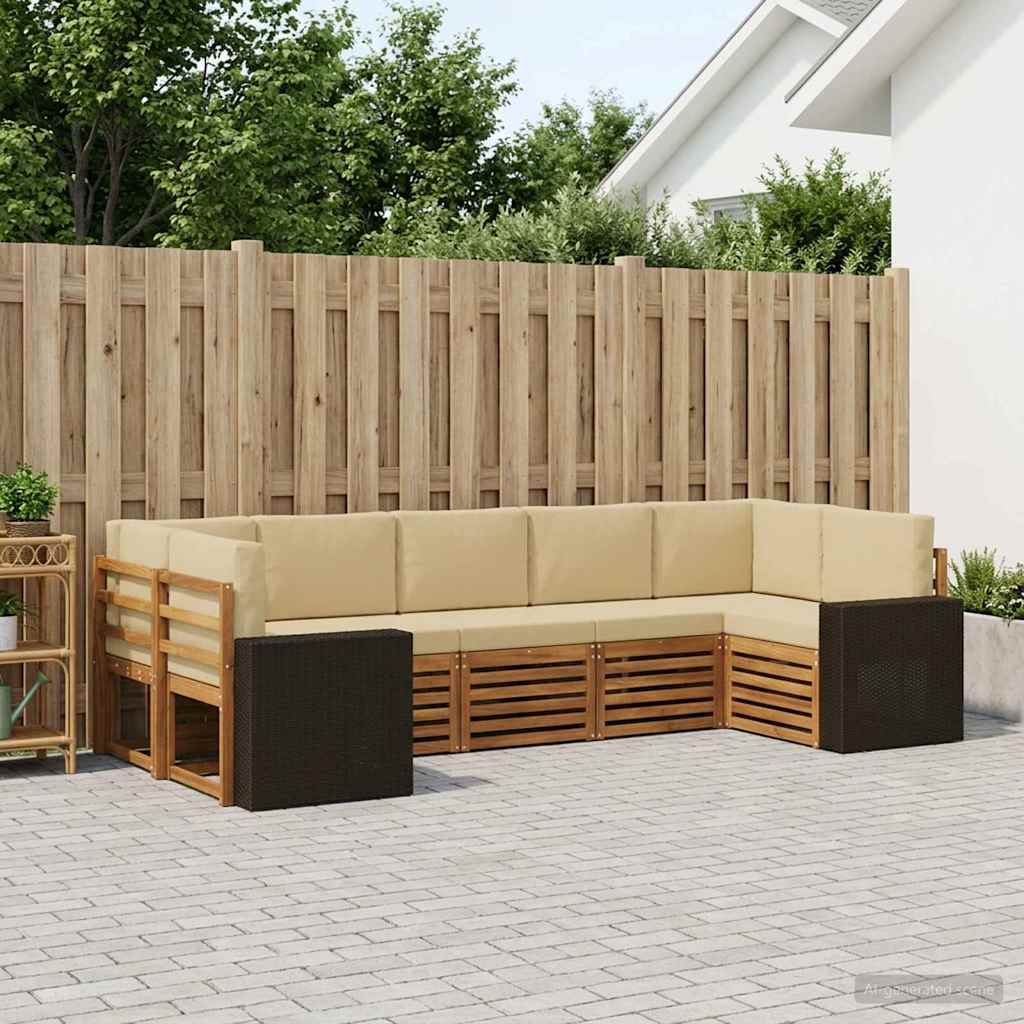 Outdoor-Sofagarnitur 7 stk. Natur und Beige Polyester