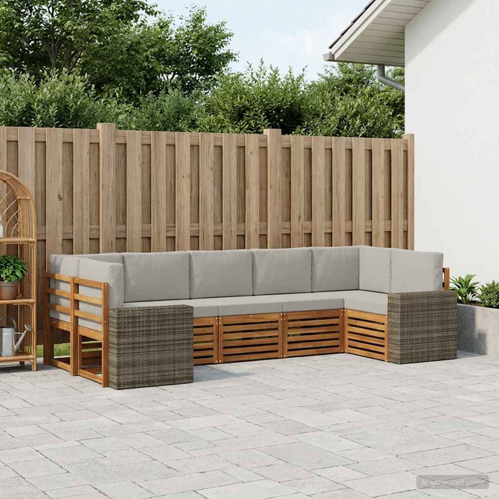 Ecksofa Set mit Kissen 7 pcs Natürlich und Hellgrau Polyester
