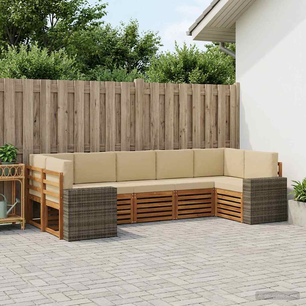 Outdoor-Sofagarnitur 7 stk. Natur und Beige Polyester