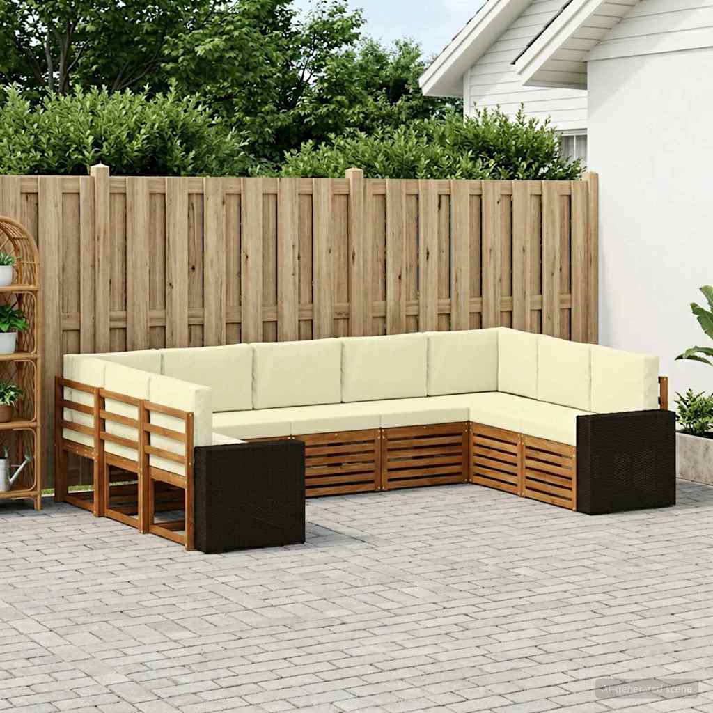 Ecksofa Set mit Kissen 9 pcs Natur und Creme Polyester