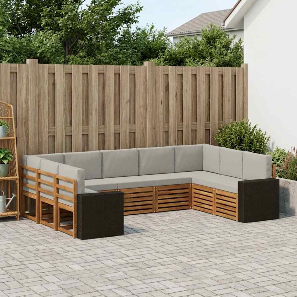 Outdoor-Sofagarnitur 9 pcs Natürlich und Hellgrau Polyester