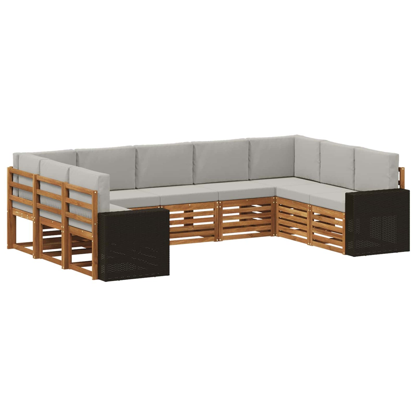 Outdoor-Sofagarnitur 9 pcs Natürlich und Hellgrau Polyester