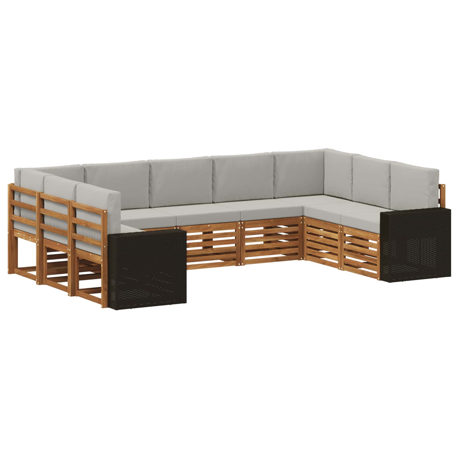 Outdoor-Sofagarnitur 9 pcs Natürlich und Hellgrau Polyester