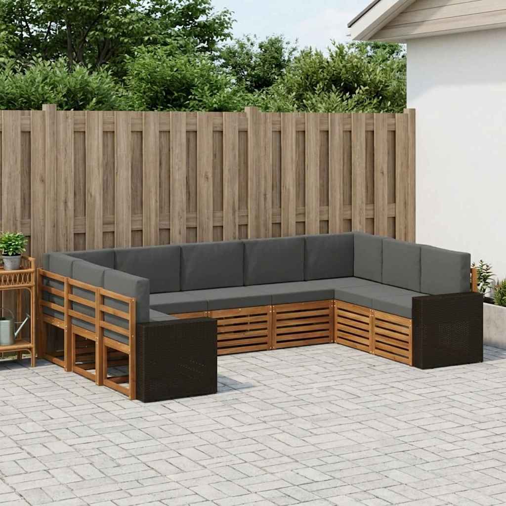 Ecksofa Set mit Kissen 9 pcs Natur und Anthrazit Polyester