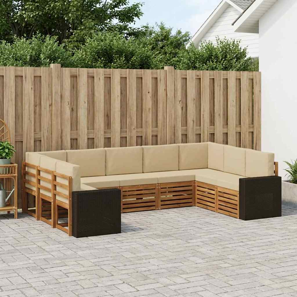 Outdoor-Sofagarnitur 9 stk. Natur und Beige Polyester