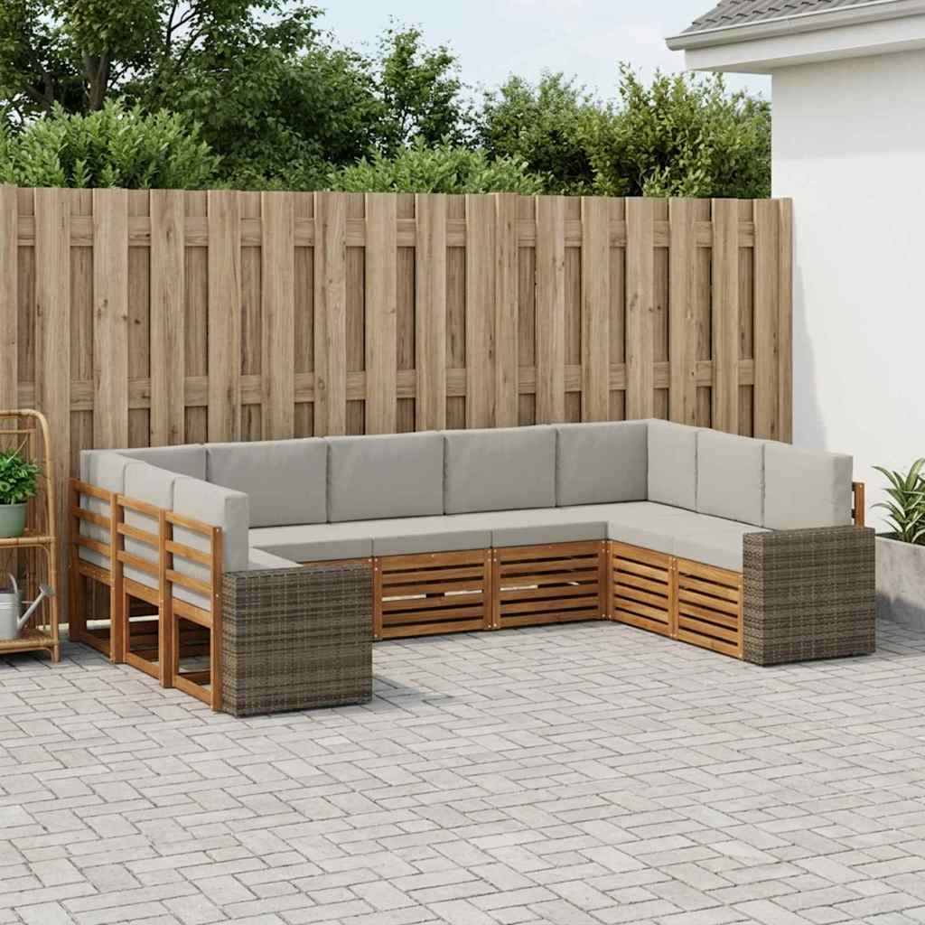 Ecksofa Set mit Kissen 9 pcs Natürlich und Hellgrau Polyester