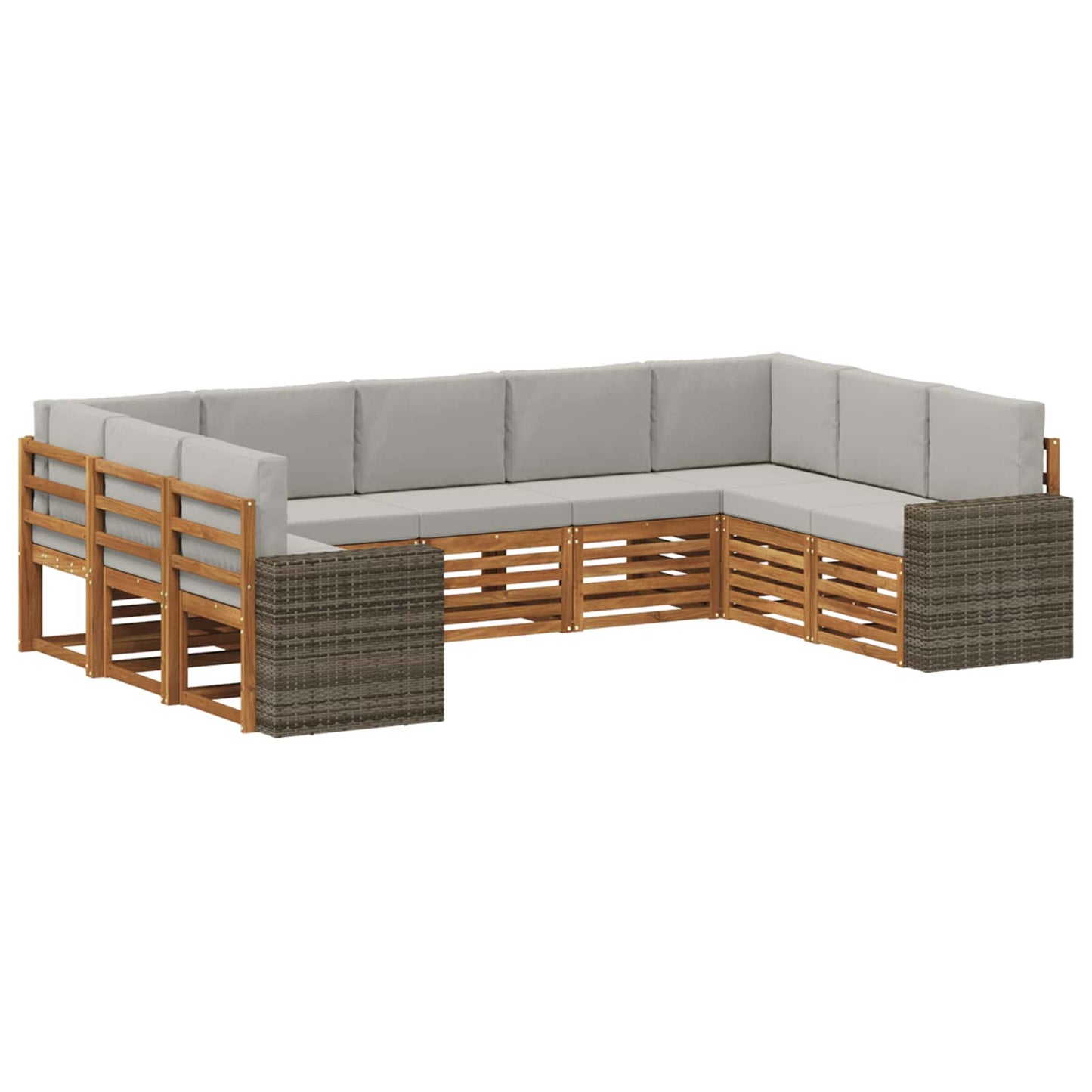Ecksofa Set mit Kissen 9 pcs Natürlich und Hellgrau Polyester