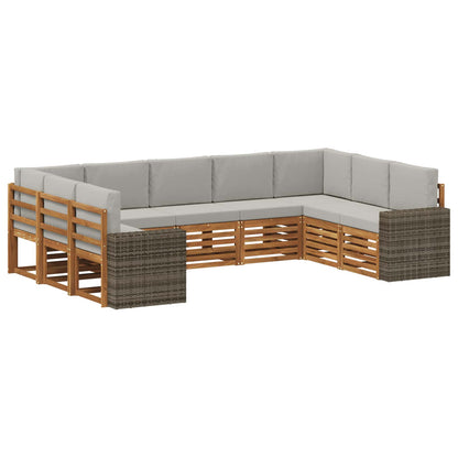 Outdoor-Sofagarnitur 9 stk. Natürlich und Hellgrau Polyester