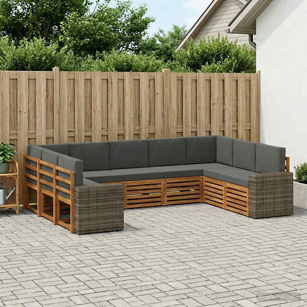 Ecksofa Set mit Kissen 9 pcs Natur und Anthrazit Polyester