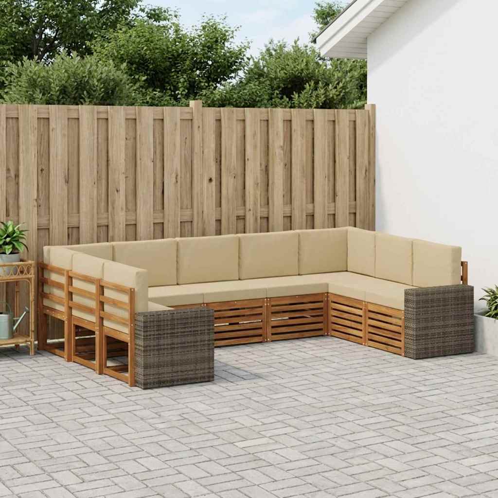 Outdoor-Sofagarnitur 9 stk. Natur und Beige Polyester