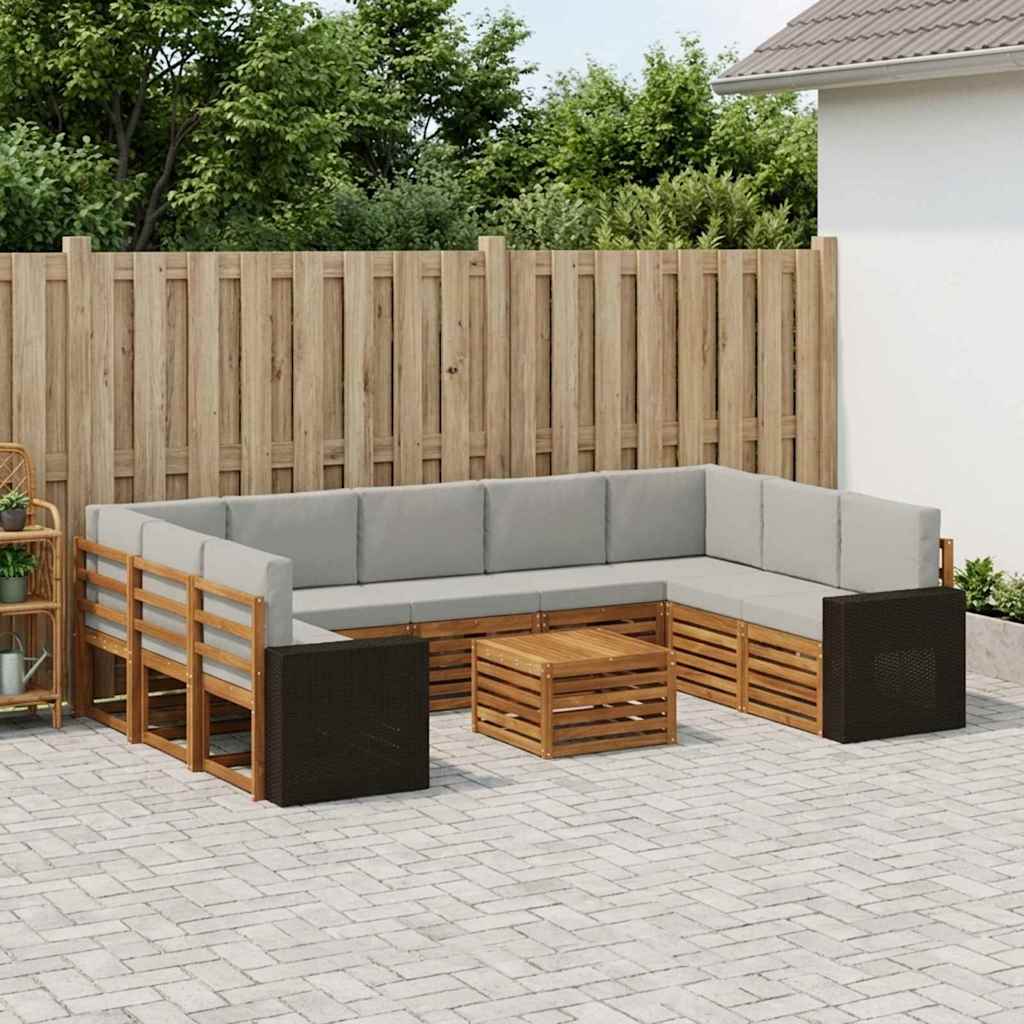 Sofagarnituren 10 pcs Natürlich und Hellgrau Massivholz Akazie