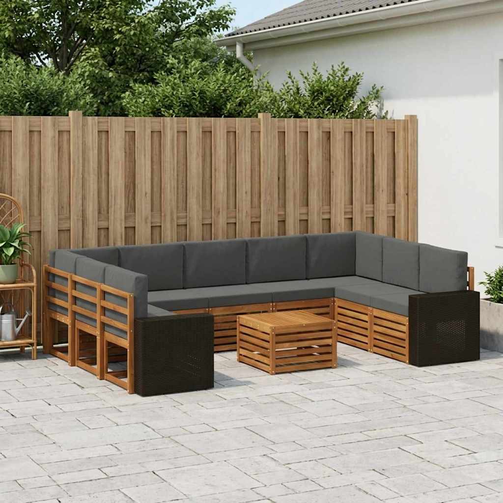 Outdoor-Sofagarnitur 10 stk. Natur und Anthrazit Polyester