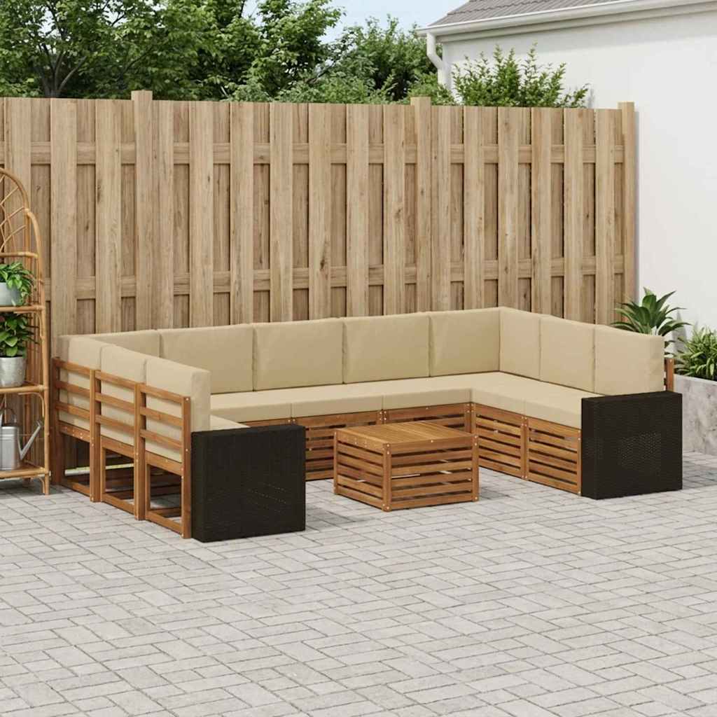 Sofagarnituren 10 pcs Natur und Beige Massivholz Akazie