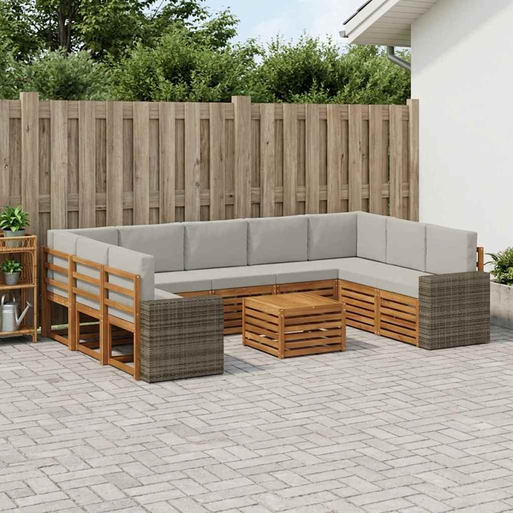 Sofagarnituren 10 pcs Natürlich und Hellgrau Massivholz Akazie