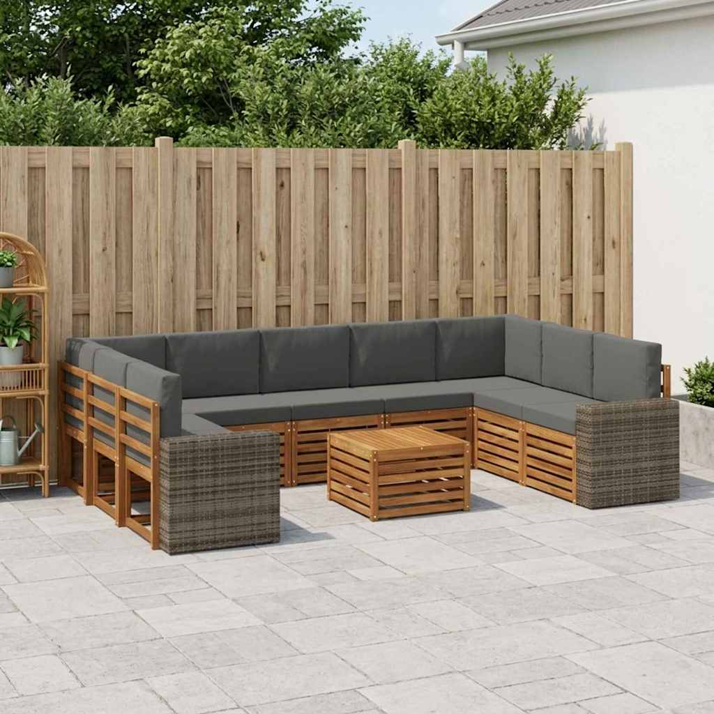 Outdoor-Sofagarnitur 10 stk. Natur und Anthrazit Polyester