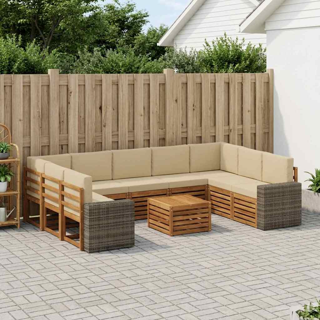 Sofagarnituren 10 pcs Natur und Beige Massivholz Akazie