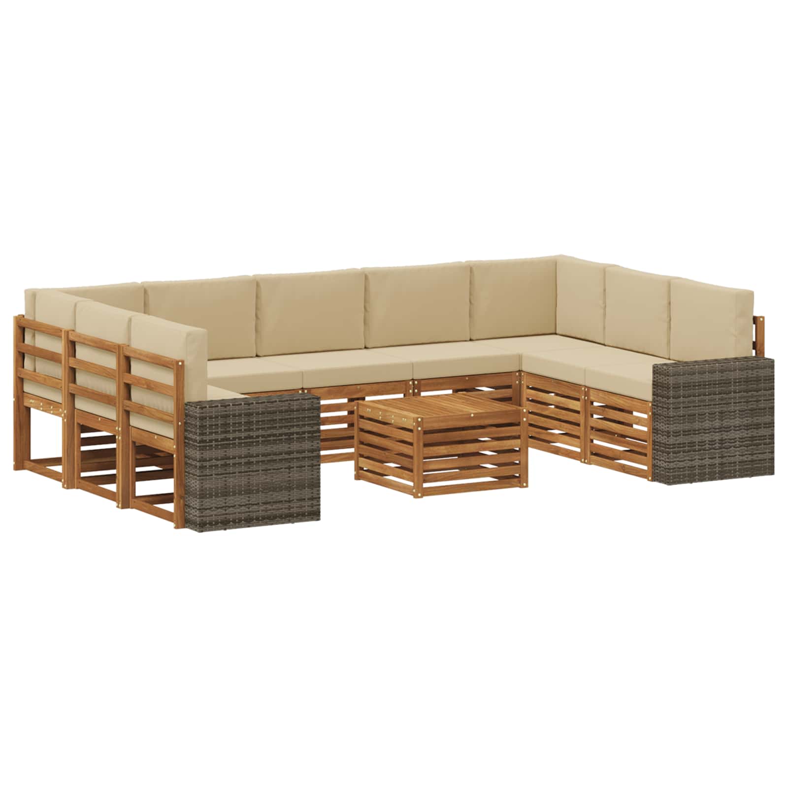 Sofagarnituren 10 pcs Natur und Beige Massivholz Akazie