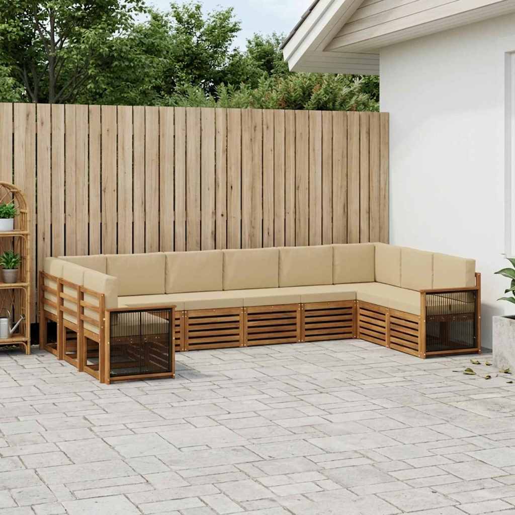 Ecksofa Set 7 pcs Natur Massives Akazienholz und Polyester