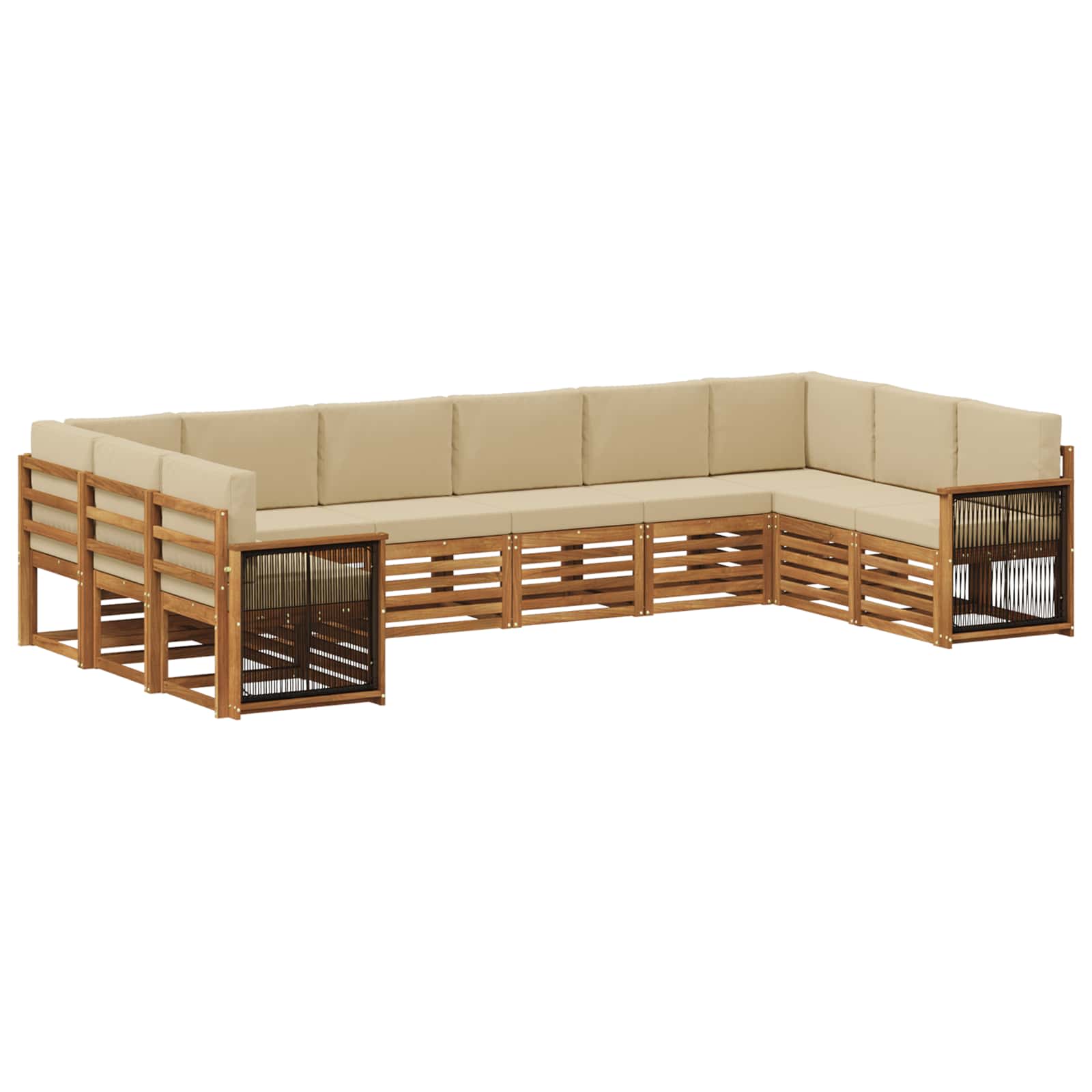 Ecksofa Set 7 pcs Natur Massives Akazienholz und Polyester