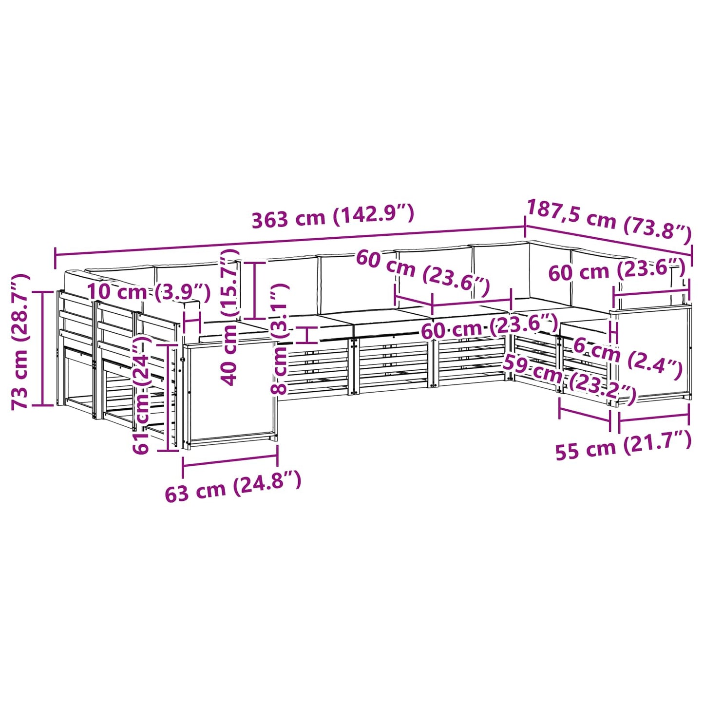 Outdoor-Sofagarnitur 7 stk. Natur