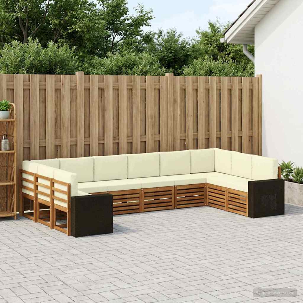 Outdoor-Sofagarnitur 10 pcs Natur und Creme Polyester