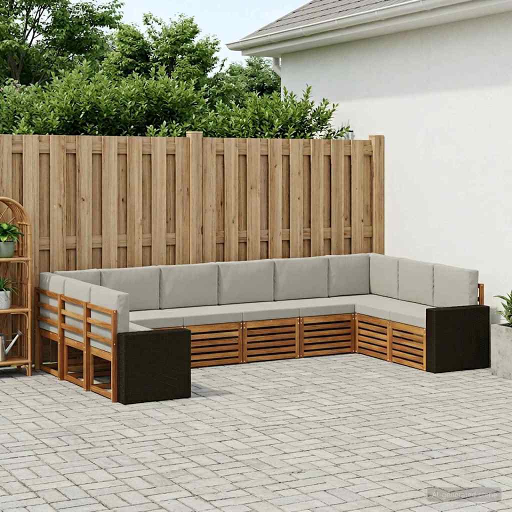 Ecksofa Set mit Kissen 10 pcs Natürlich und Hellgrau Polyester