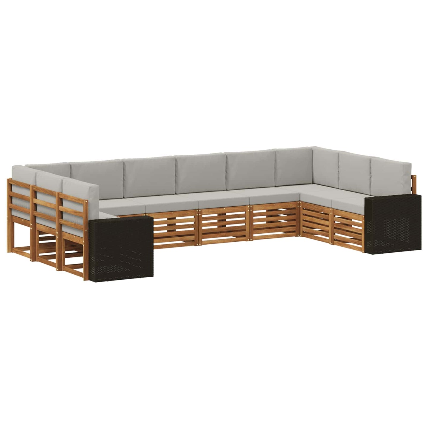 Ecksofa Set mit Kissen 10 pcs Natürlich und Hellgrau Polyester