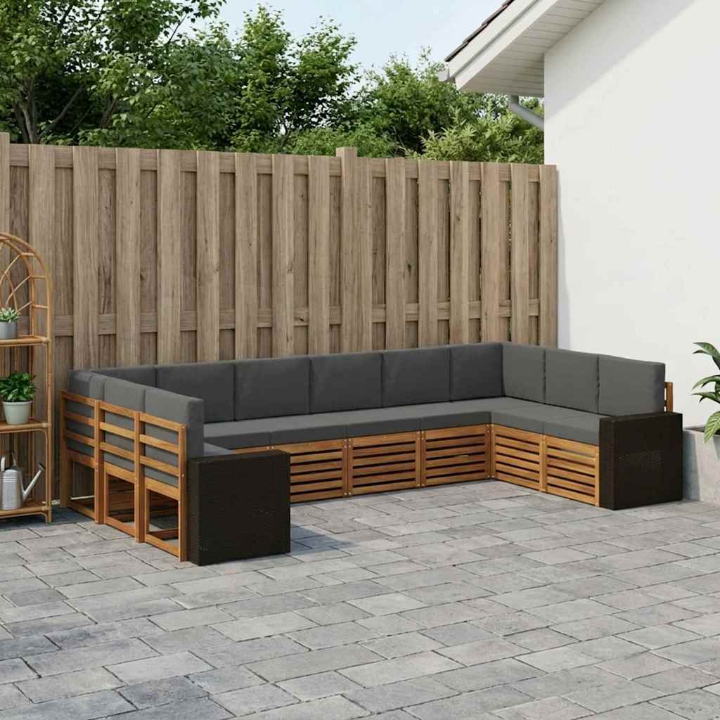 Outdoor-Sofagarnitur 10 pcs Natur und Anthrazit Polyester