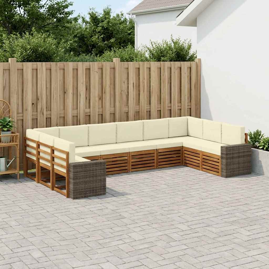 Outdoor-Sofagarnitur 10 pcs Natur und Creme Polyester